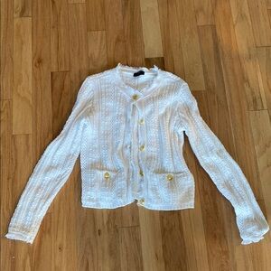 Tahari Gold and White Cardigan Sweater Classic Knit